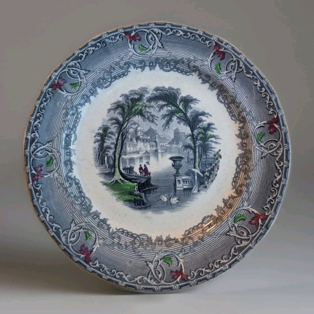 Podmore Walker Venus #1 Black Transferware 8 3/4 Inch Plate C. 1834-1859